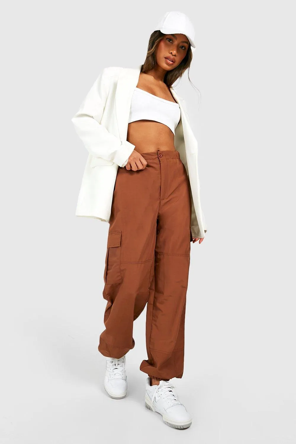 High Waisted Elasticated Waist Cargo Joggers