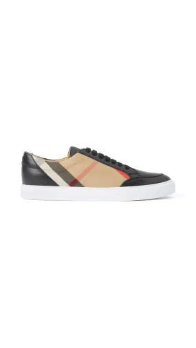 House Check and Leather Sneakers - Black