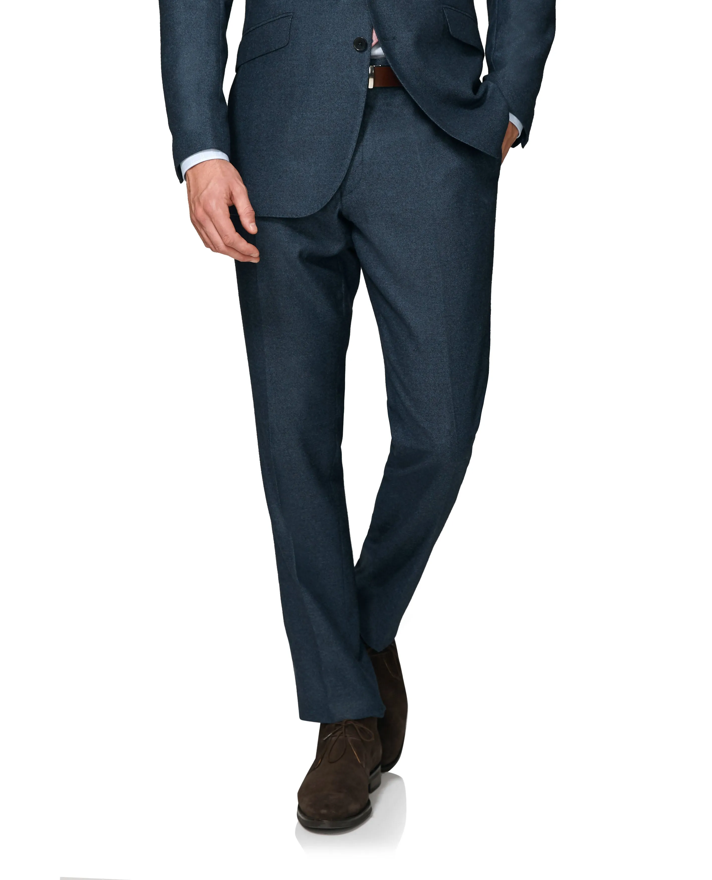 Hyde Wool Silk Cashmere Slim Fit Navy Textured Trousers