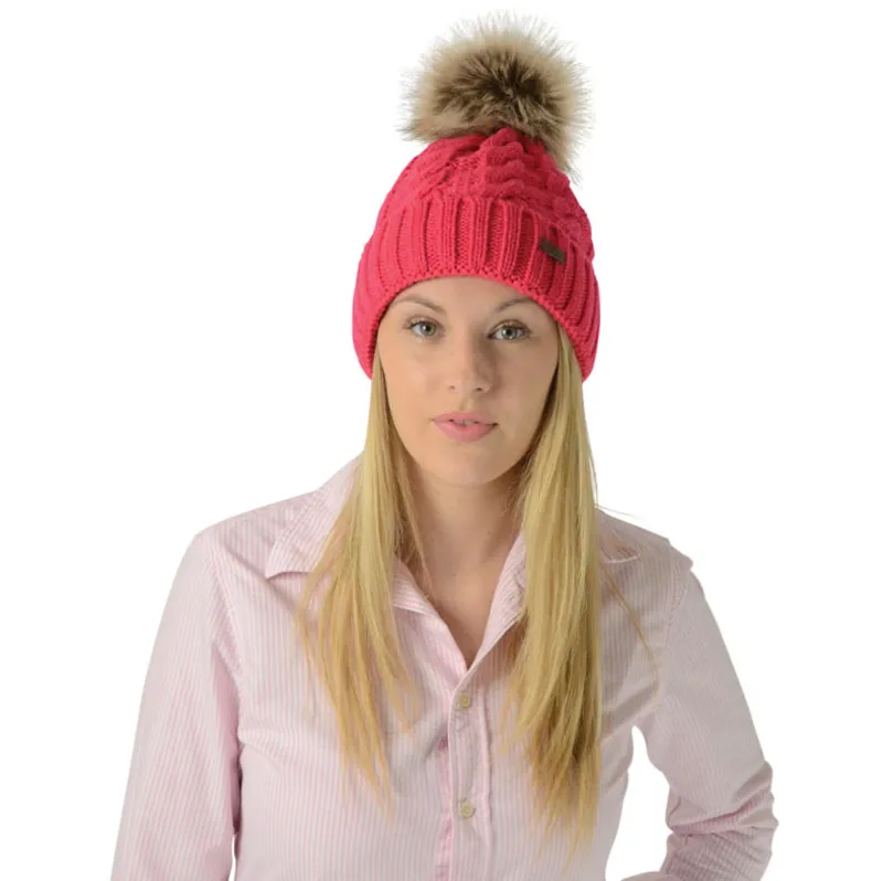 HyFASHION Melrose Cable Knit Bobble Hat - Raspberry