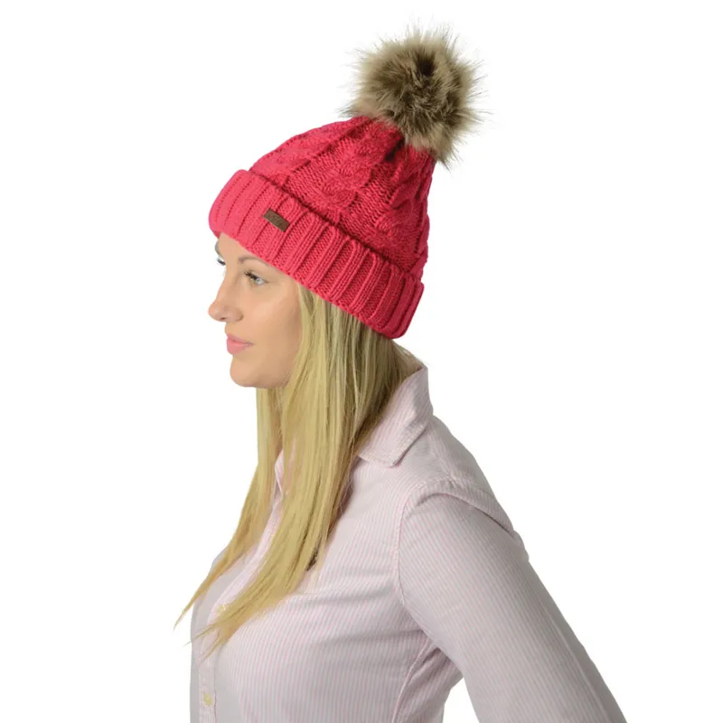 HyFASHION Melrose Cable Knit Bobble Hat - Raspberry