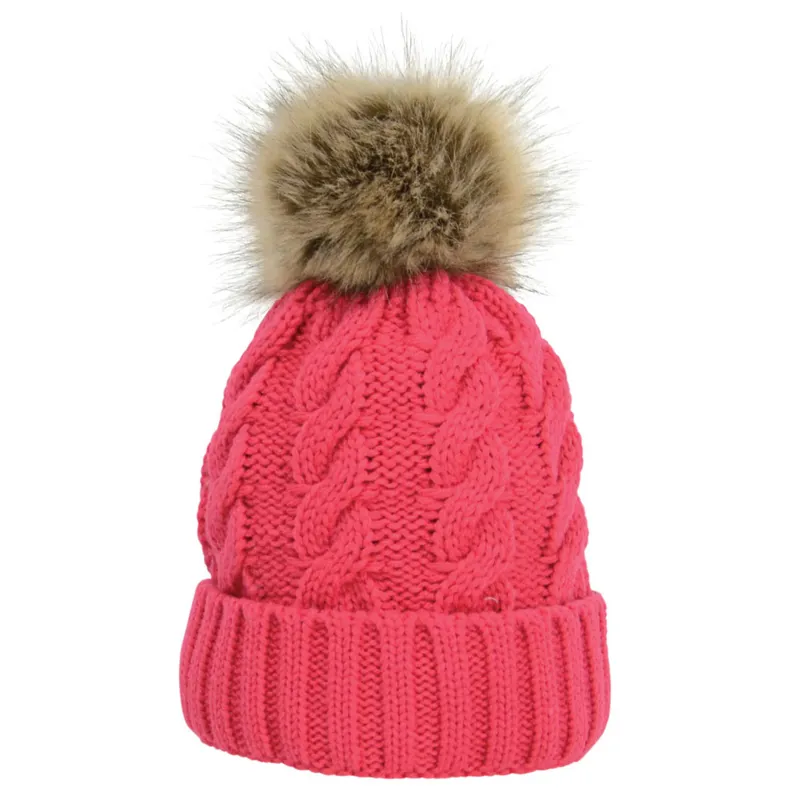 HyFASHION Melrose Cable Knit Bobble Hat - Raspberry