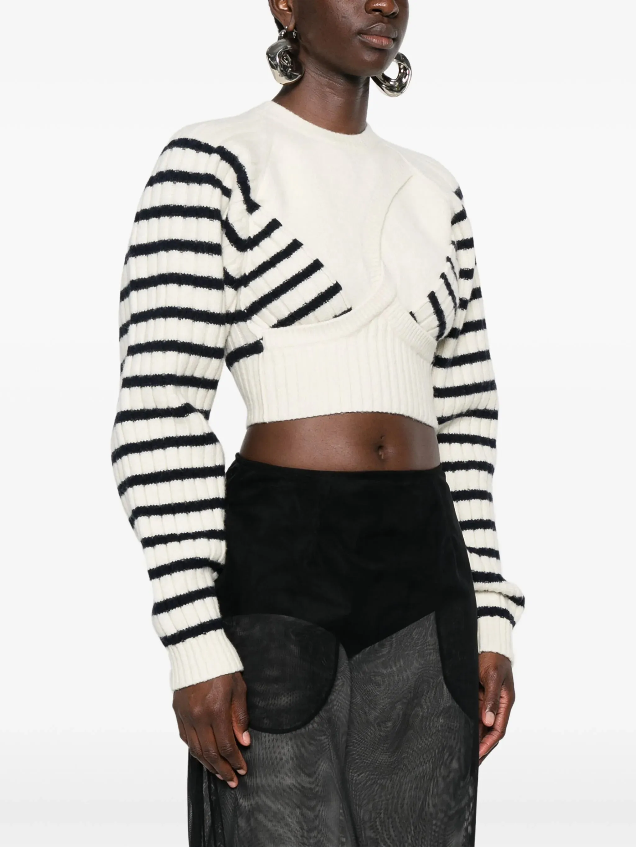 JEAN PAUL GAULTIER - Women Ribbed Mariniere Longsleeves Crop Pullover