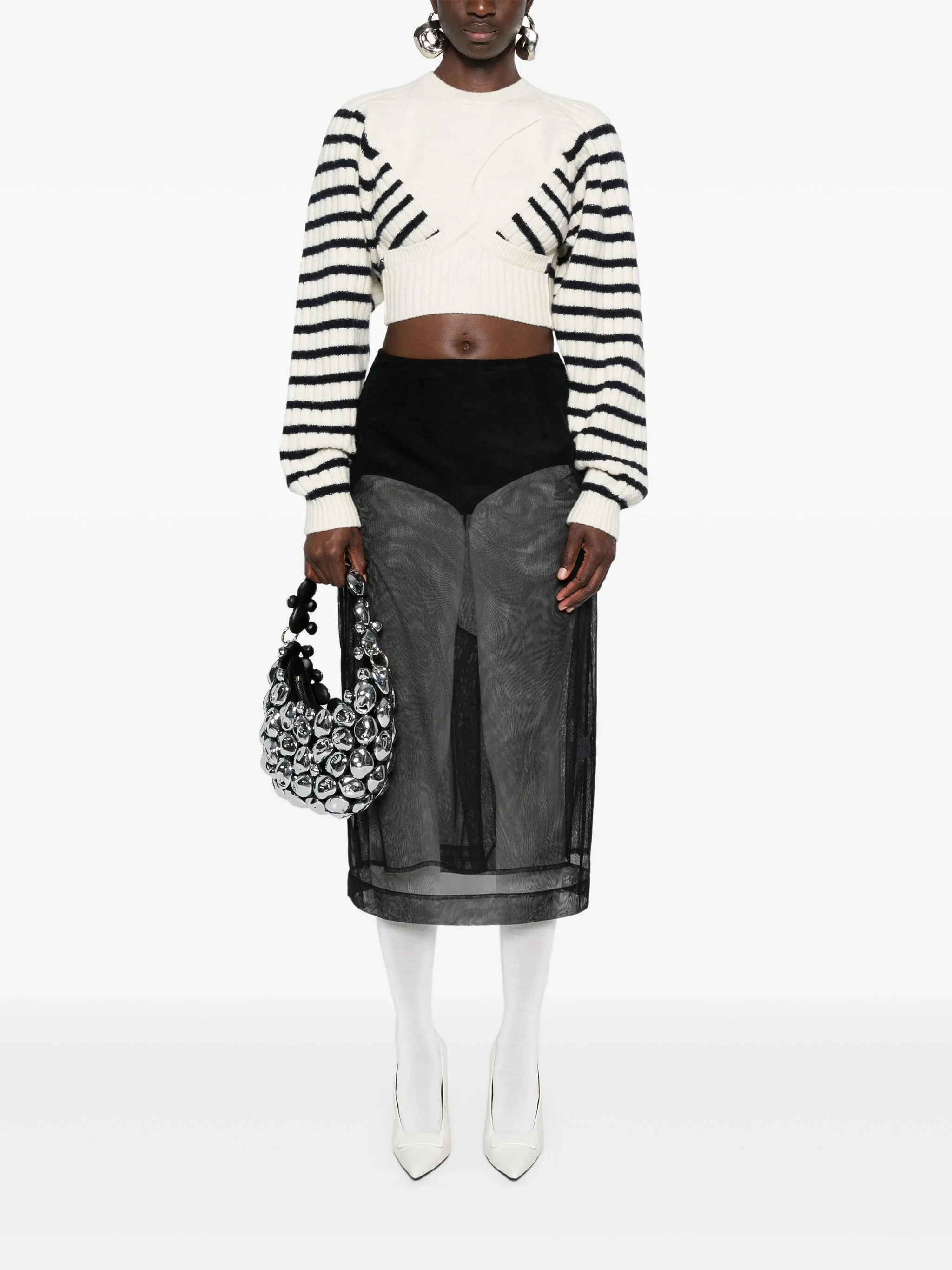 JEAN PAUL GAULTIER - Women Ribbed Mariniere Longsleeves Crop Pullover