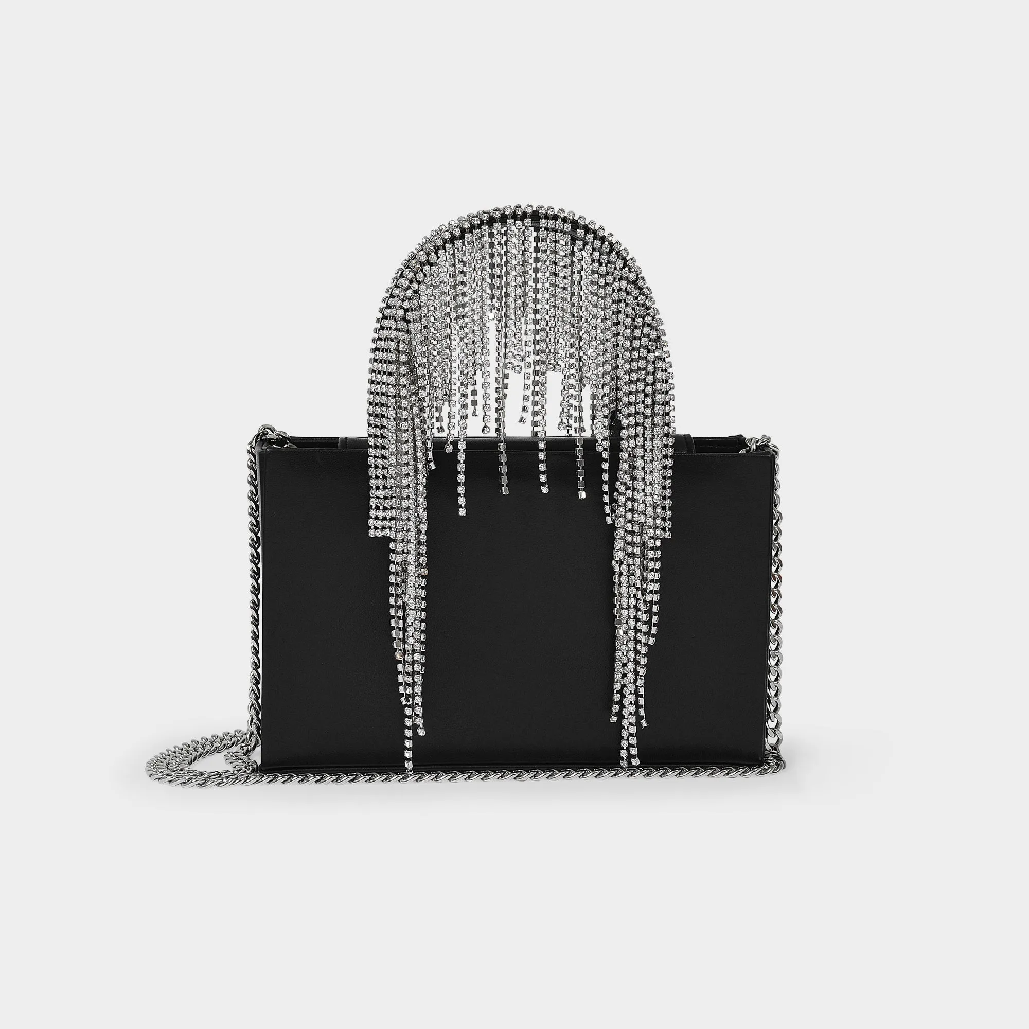 Kara  Midi Crystal Fringe Handbag - Kara - Black - Strass