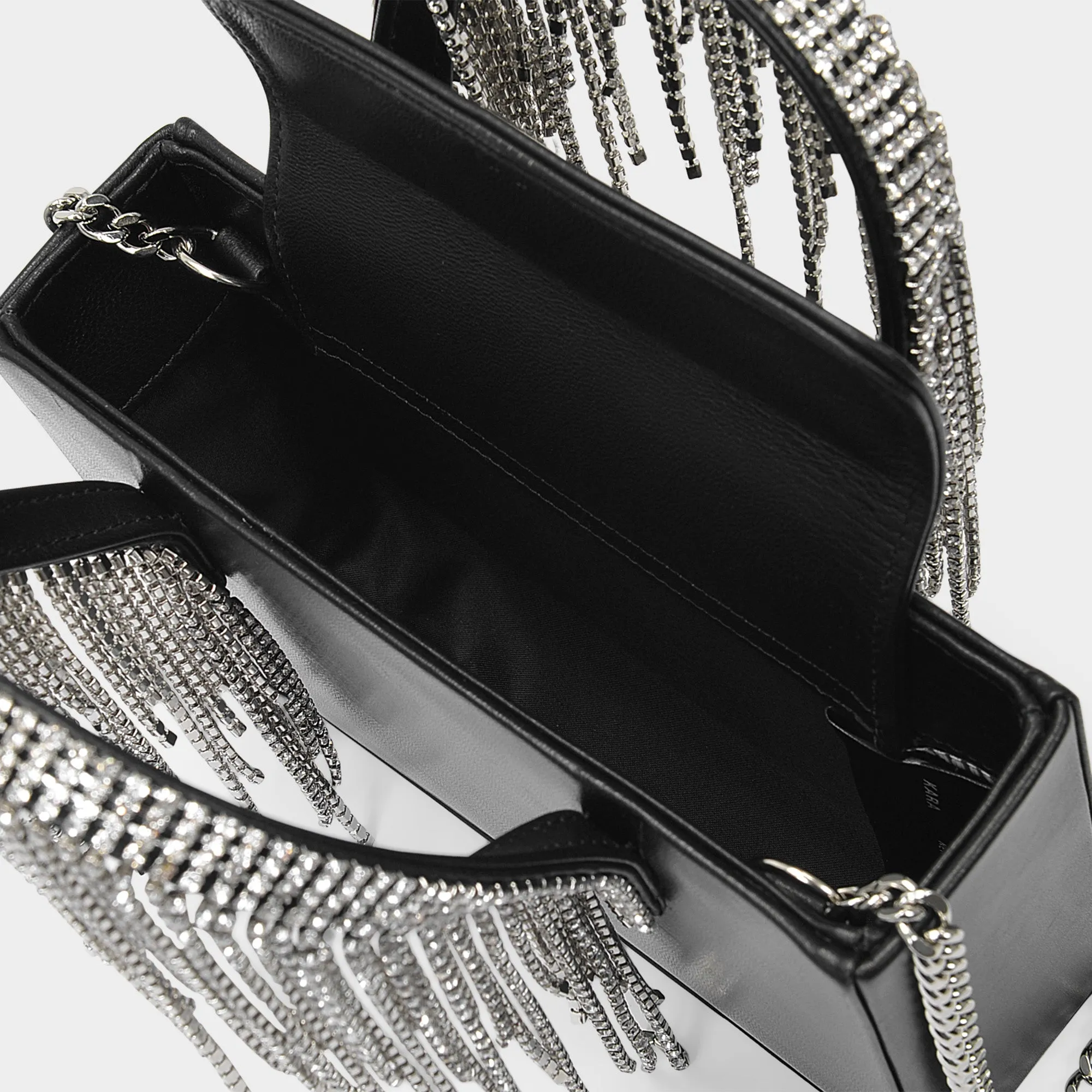 Kara  Midi Crystal Fringe Handbag - Kara - Black - Strass