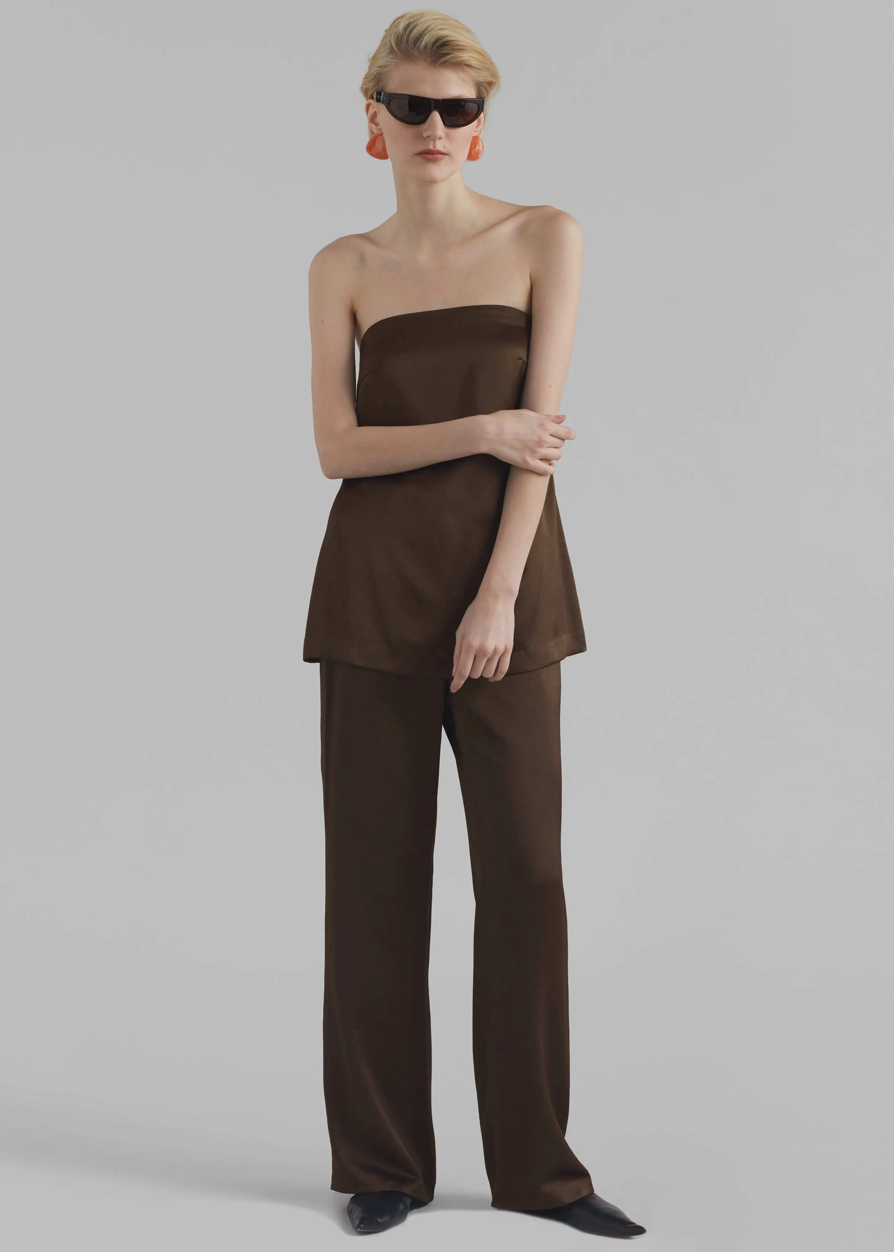 Kit Satin Trousers - Brown