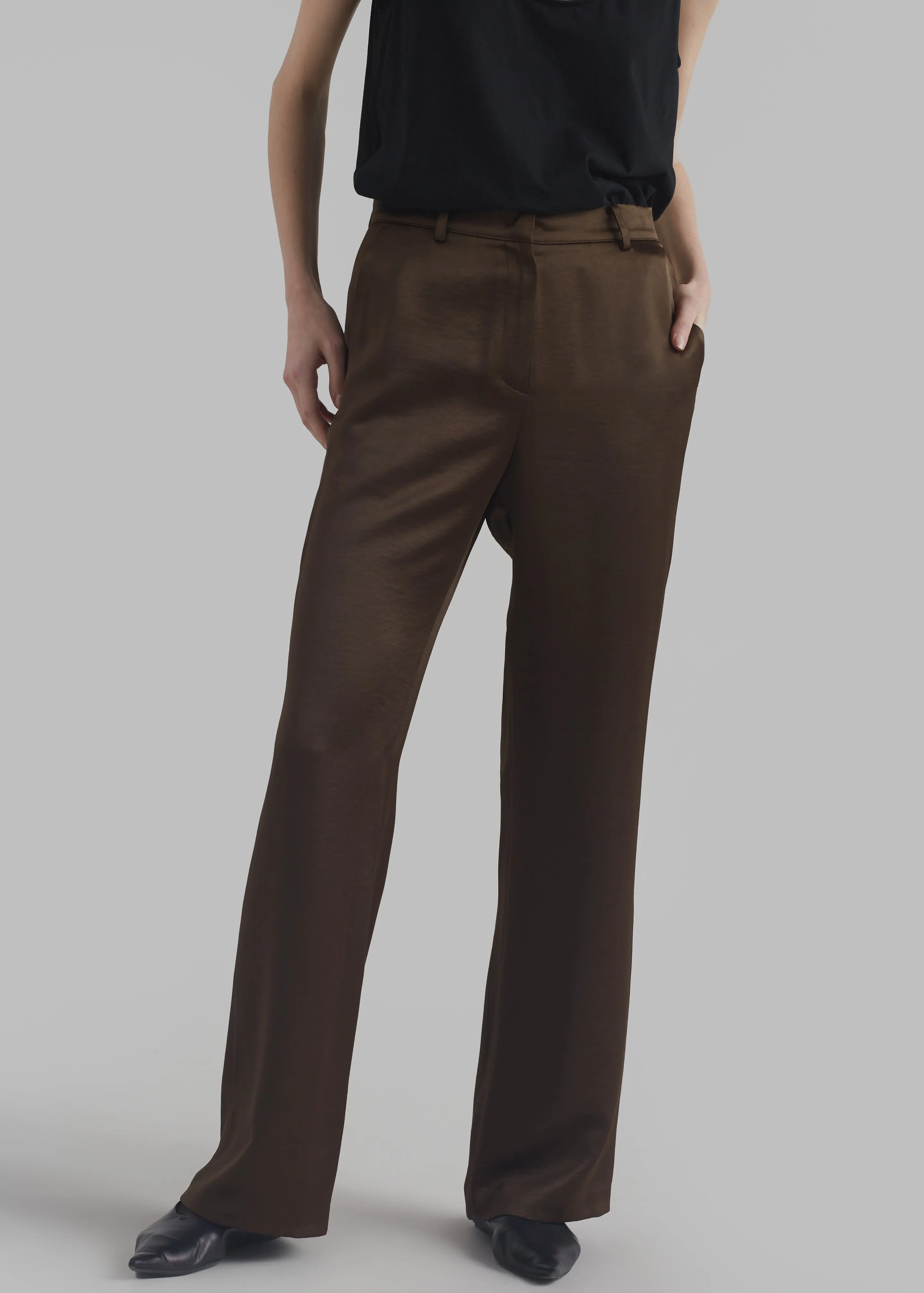 Kit Satin Trousers - Brown