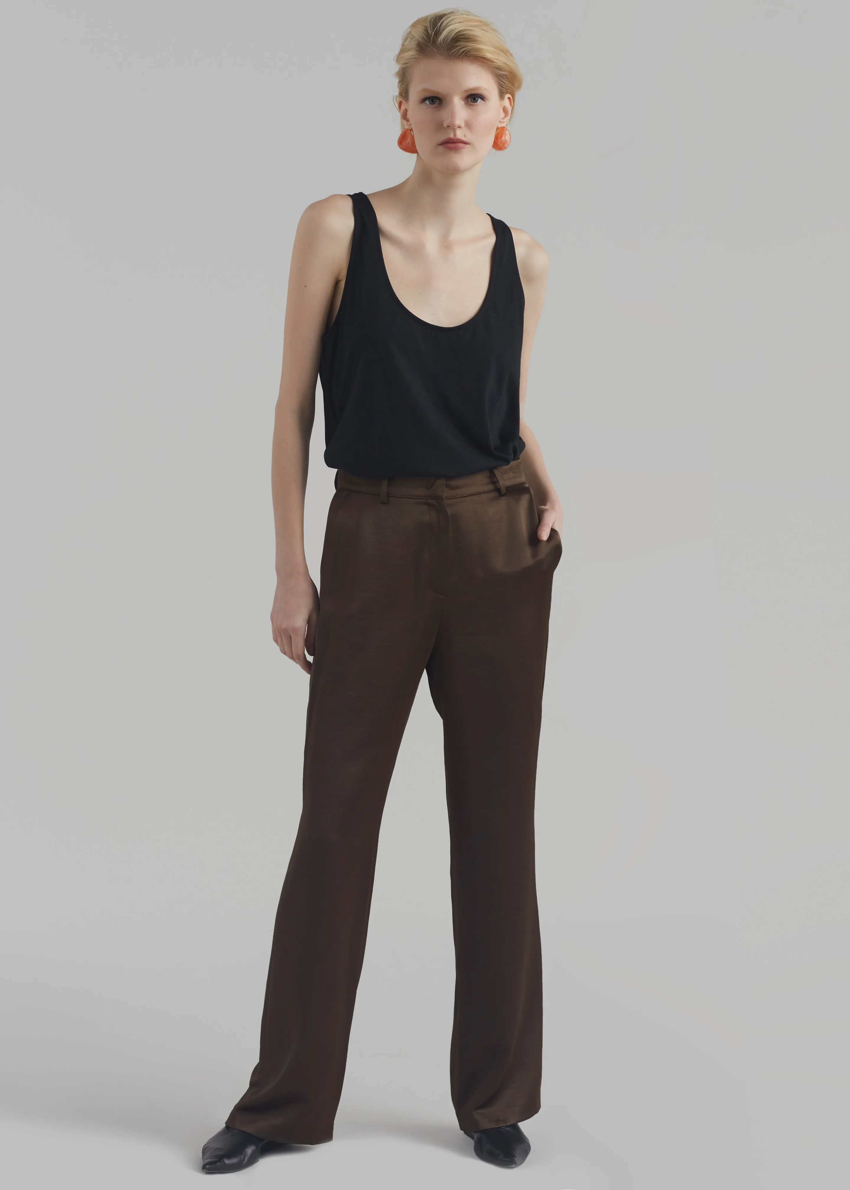 Kit Satin Trousers - Brown