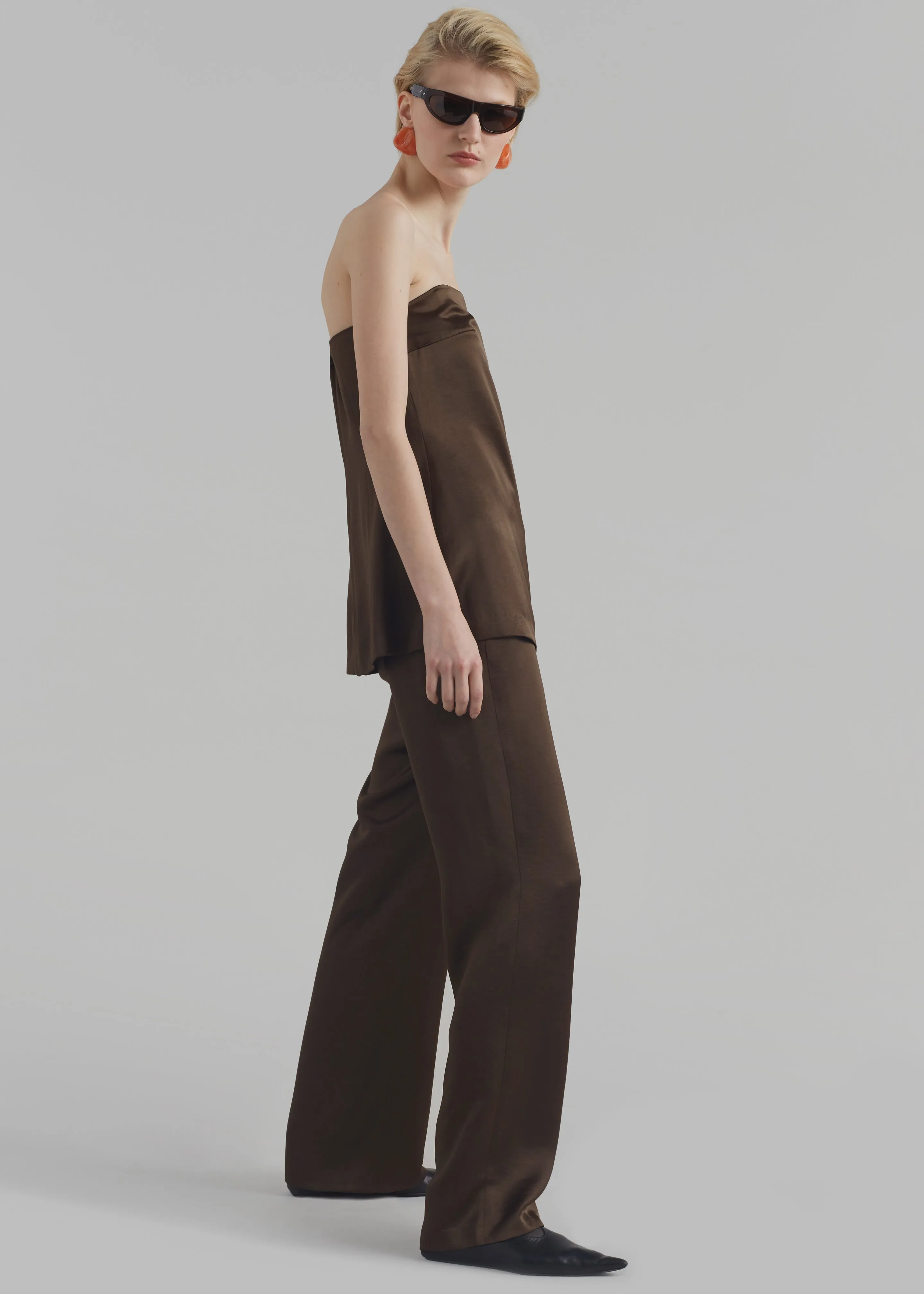 Kit Satin Trousers - Brown