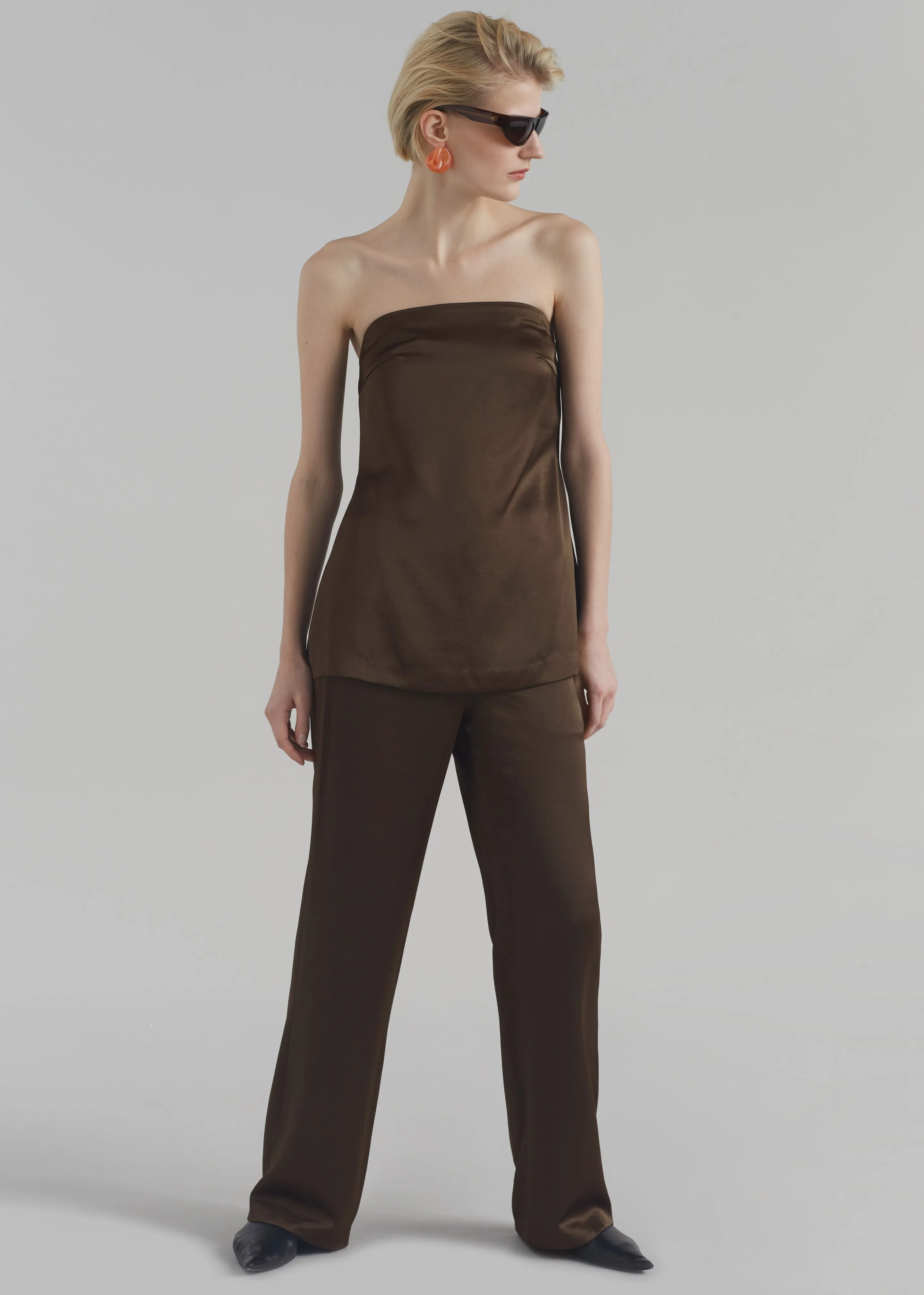 Kit Satin Trousers - Brown