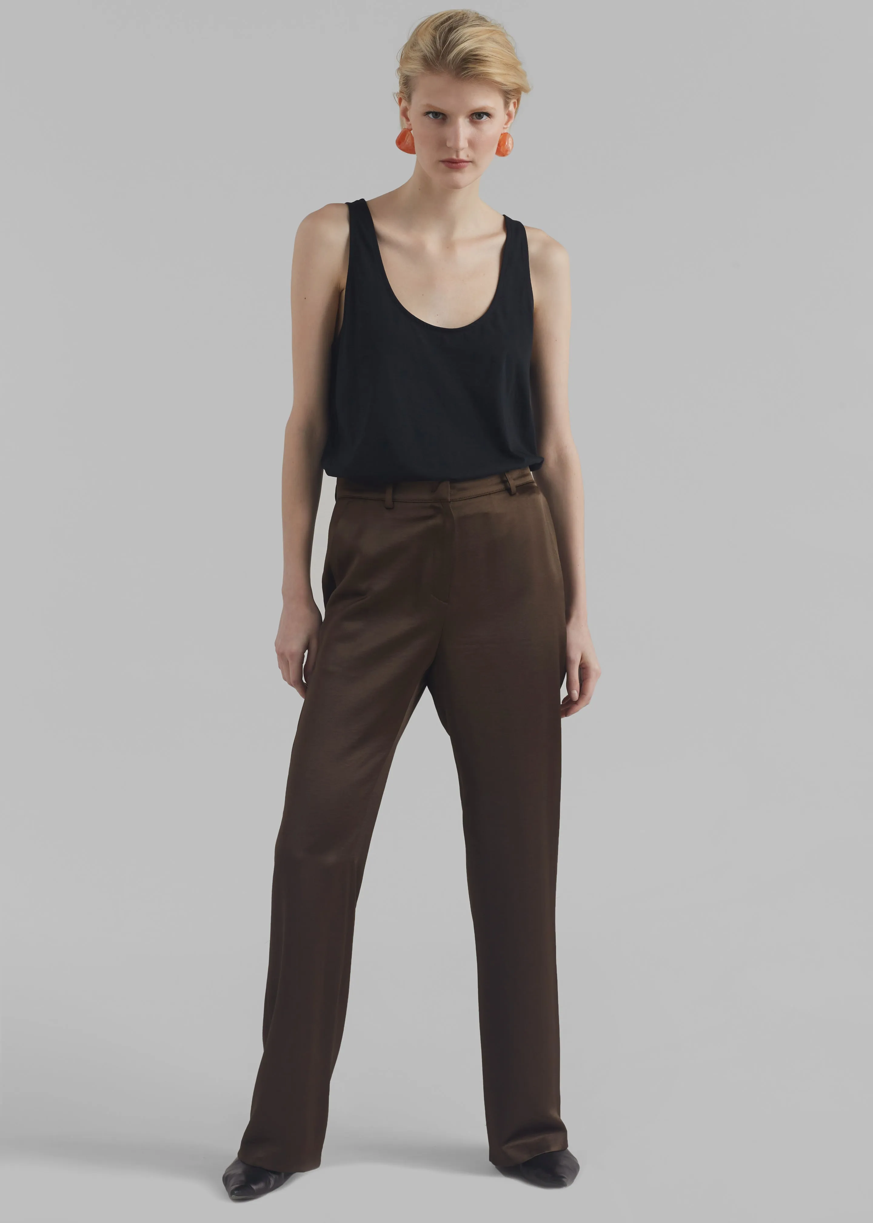 Kit Satin Trousers - Brown