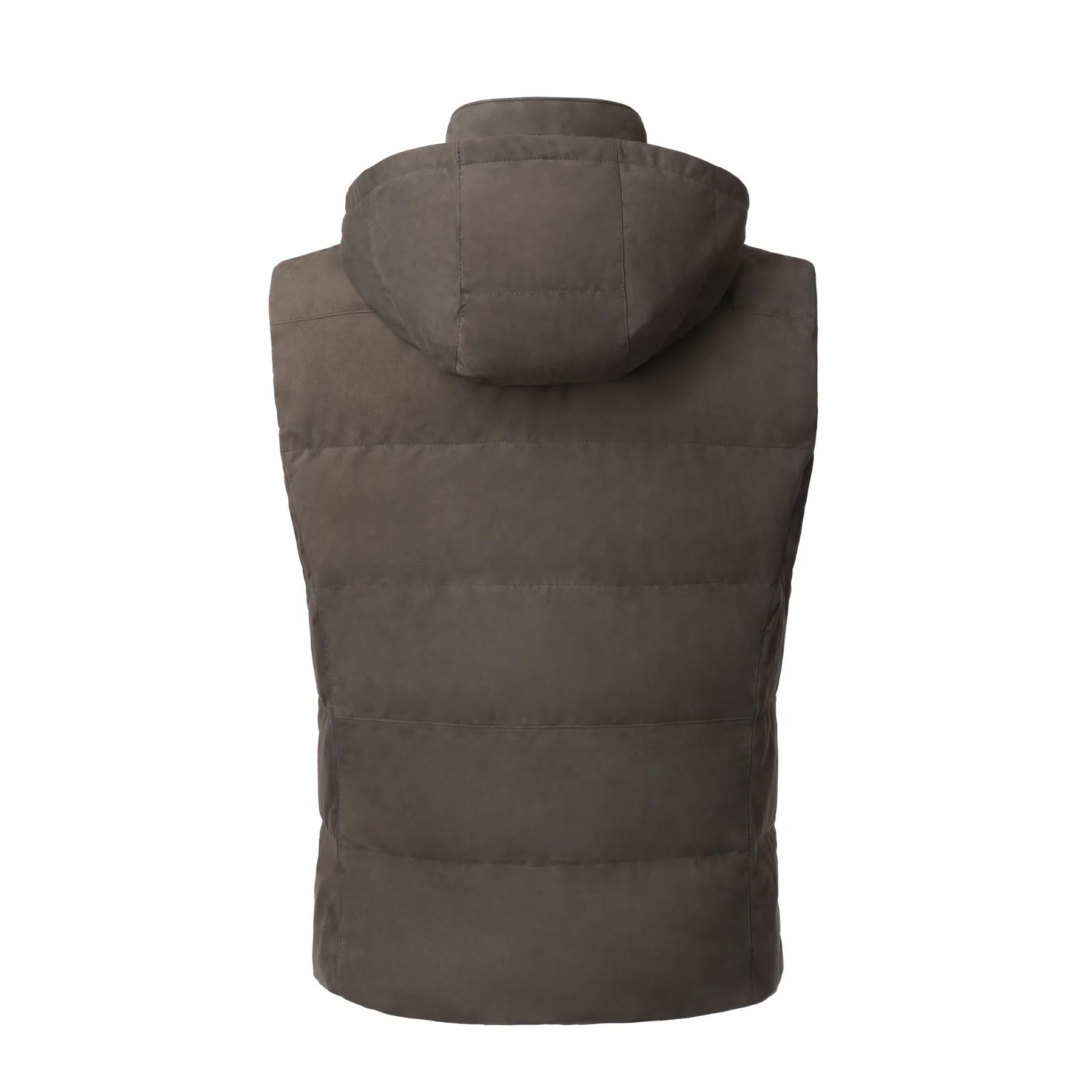  Kiton Quilted Hooded Suede Vest in Taupe