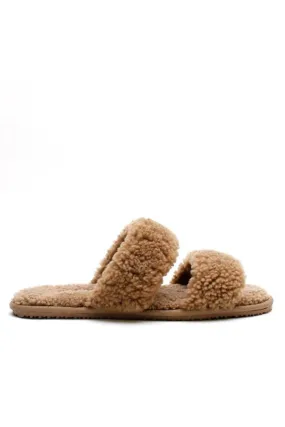 La Tribe Double Strap Shearling Slipper Tobacco