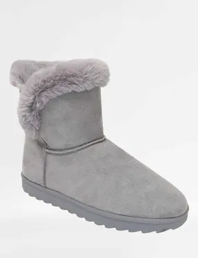 Ladies Wide Fit Pull On Faux Fur Trim Mock Suede Boot