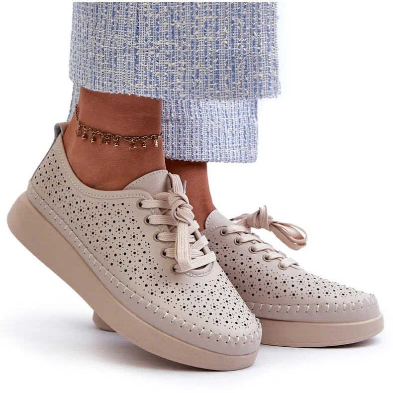 Leather Sneakers on the S.Barski Platform LR278 Beige