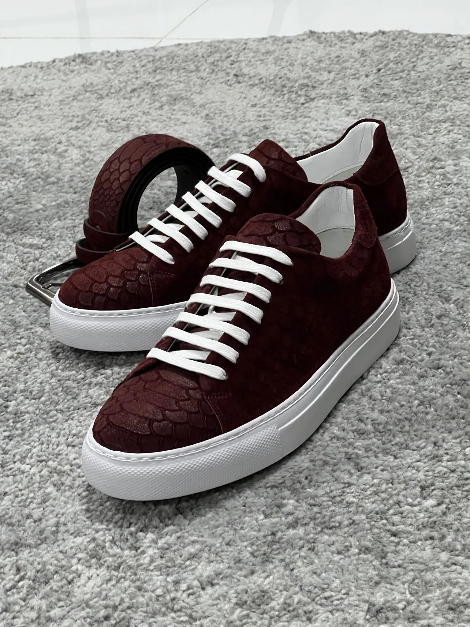 Lenzi Special Edition Suede Print Leather Burgundy Sneakers