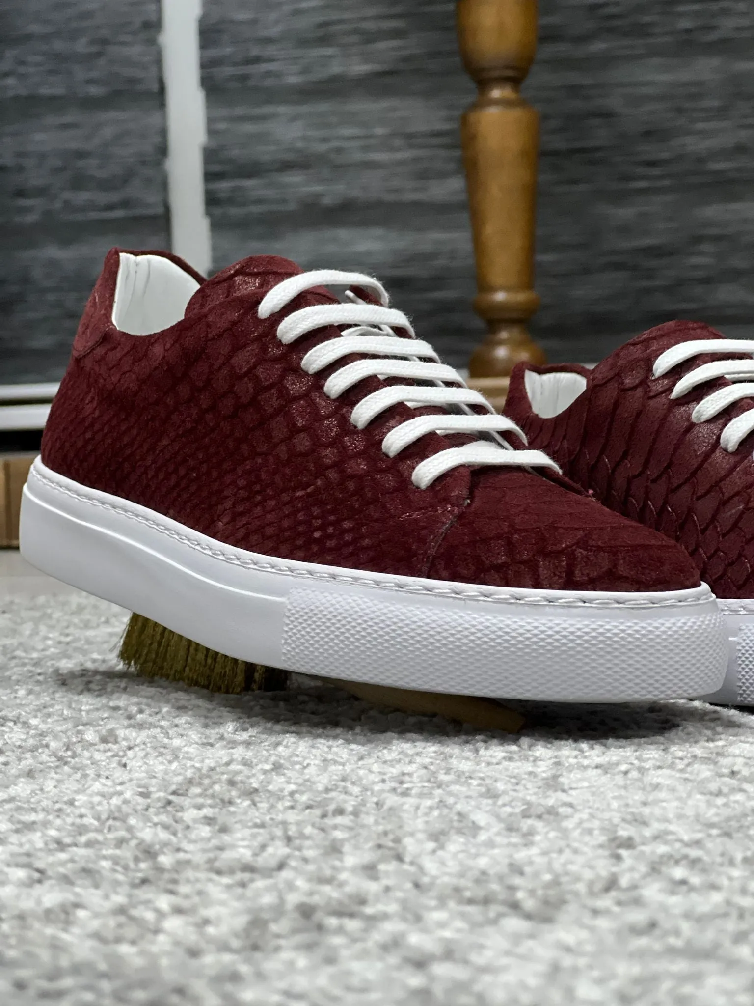 Lenzi Special Edition Suede Print Leather Burgundy Sneakers