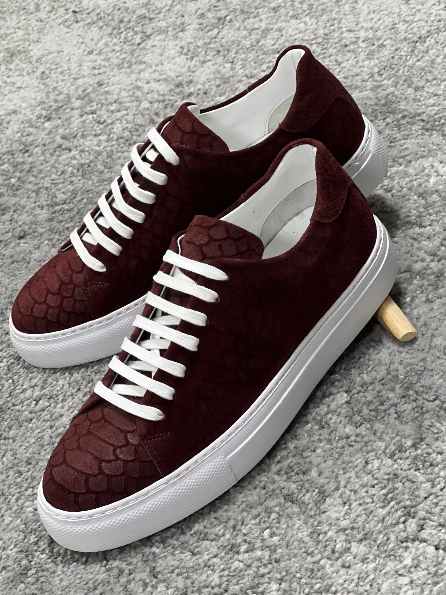 Lenzi Special Edition Suede Print Leather Burgundy Sneakers