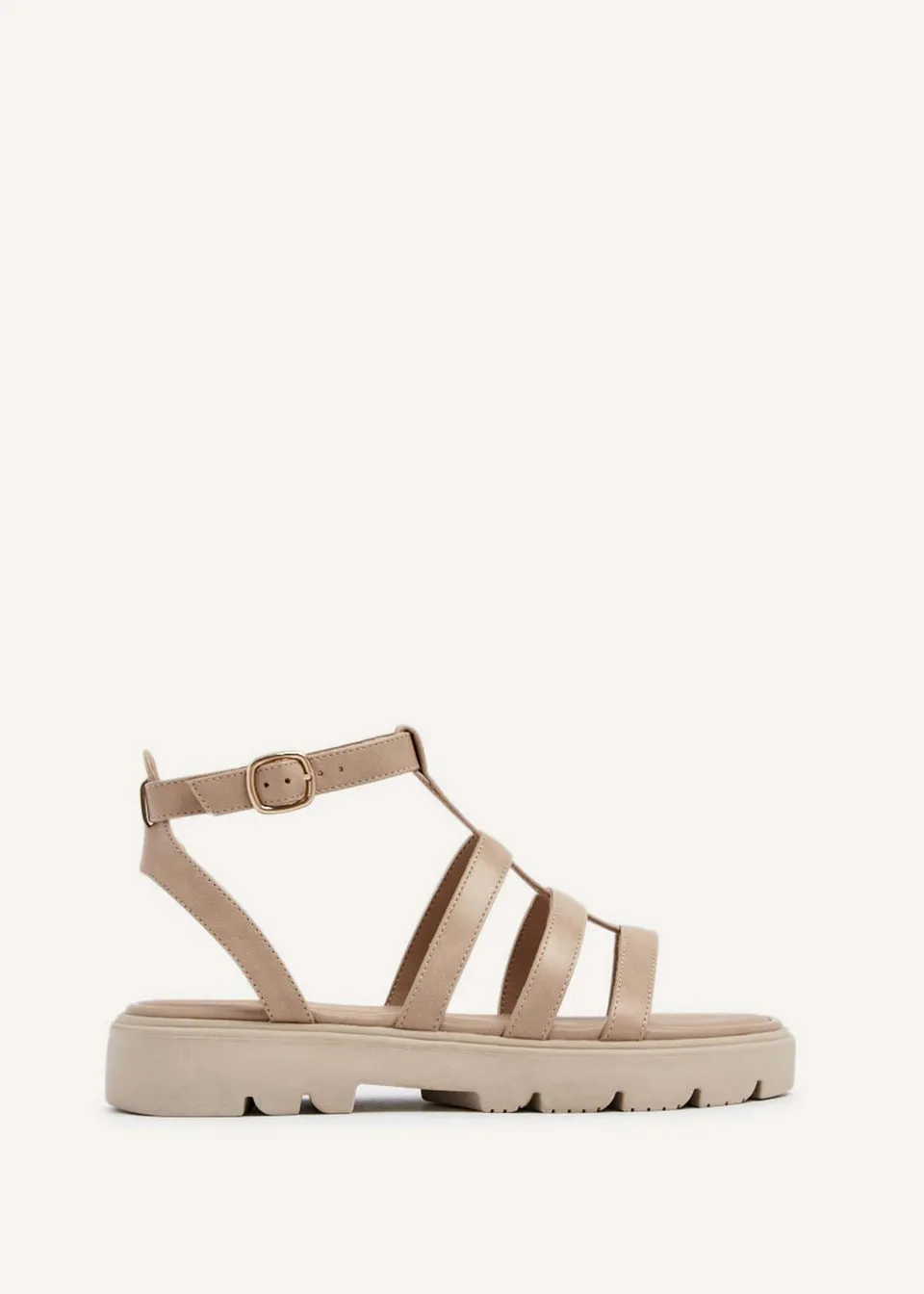 Linzi Dallas Nude Faux Leather Gladiator Inspired Flatform Sandals