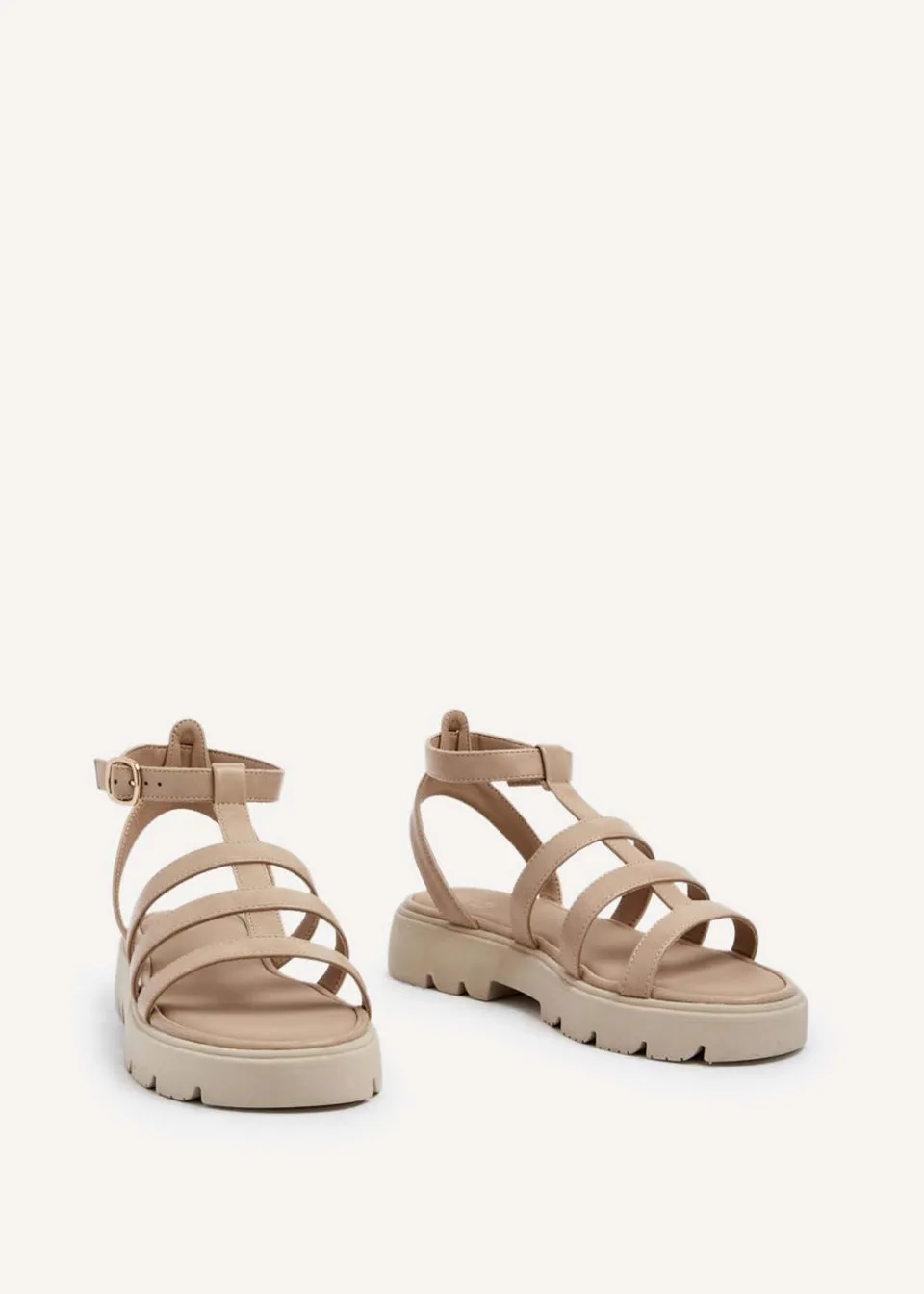 Linzi Dallas Nude Faux Leather Gladiator Inspired Flatform Sandals