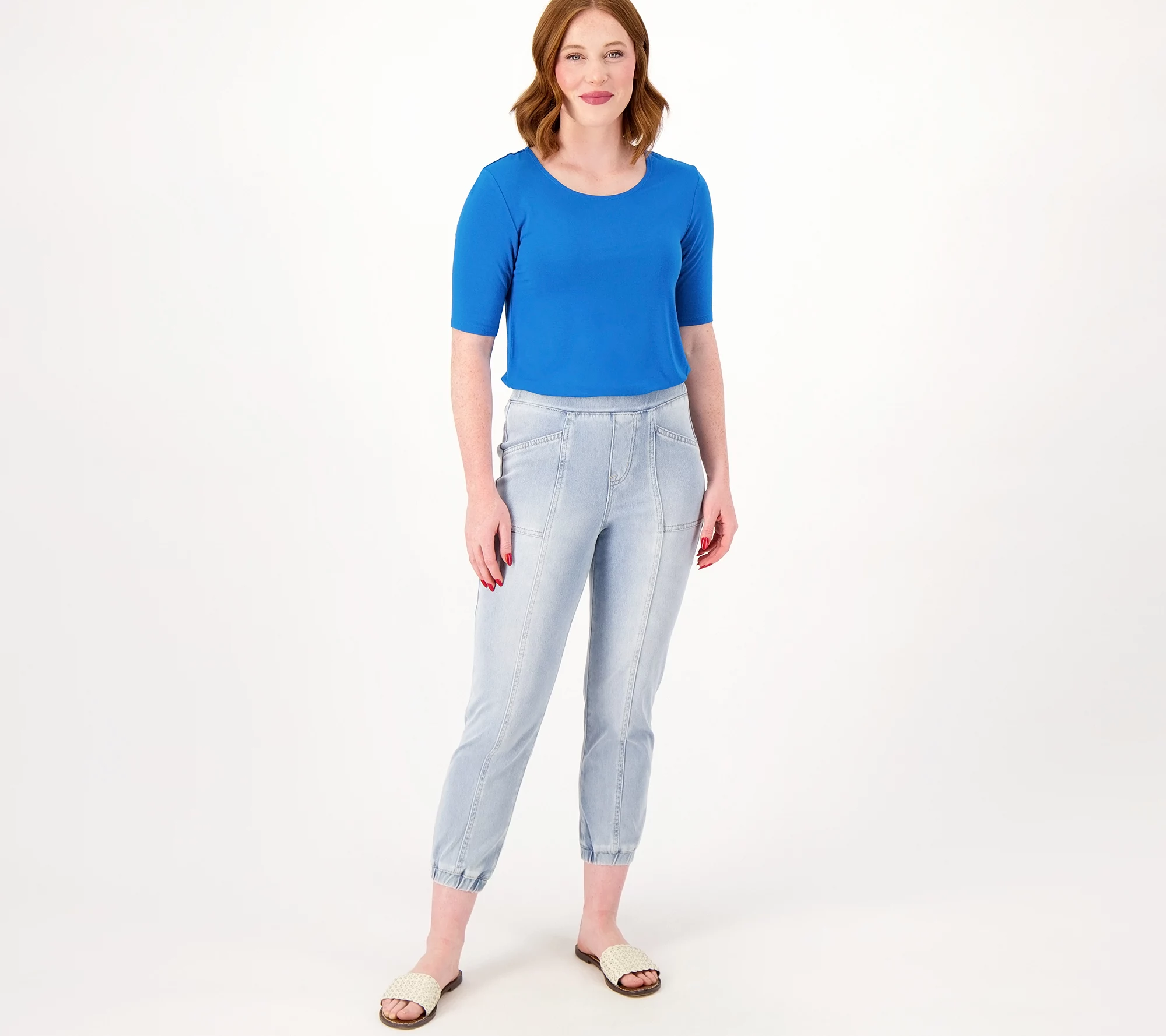 LOGO by Lori Goldstein Petite Knit Denim Utility Joggers