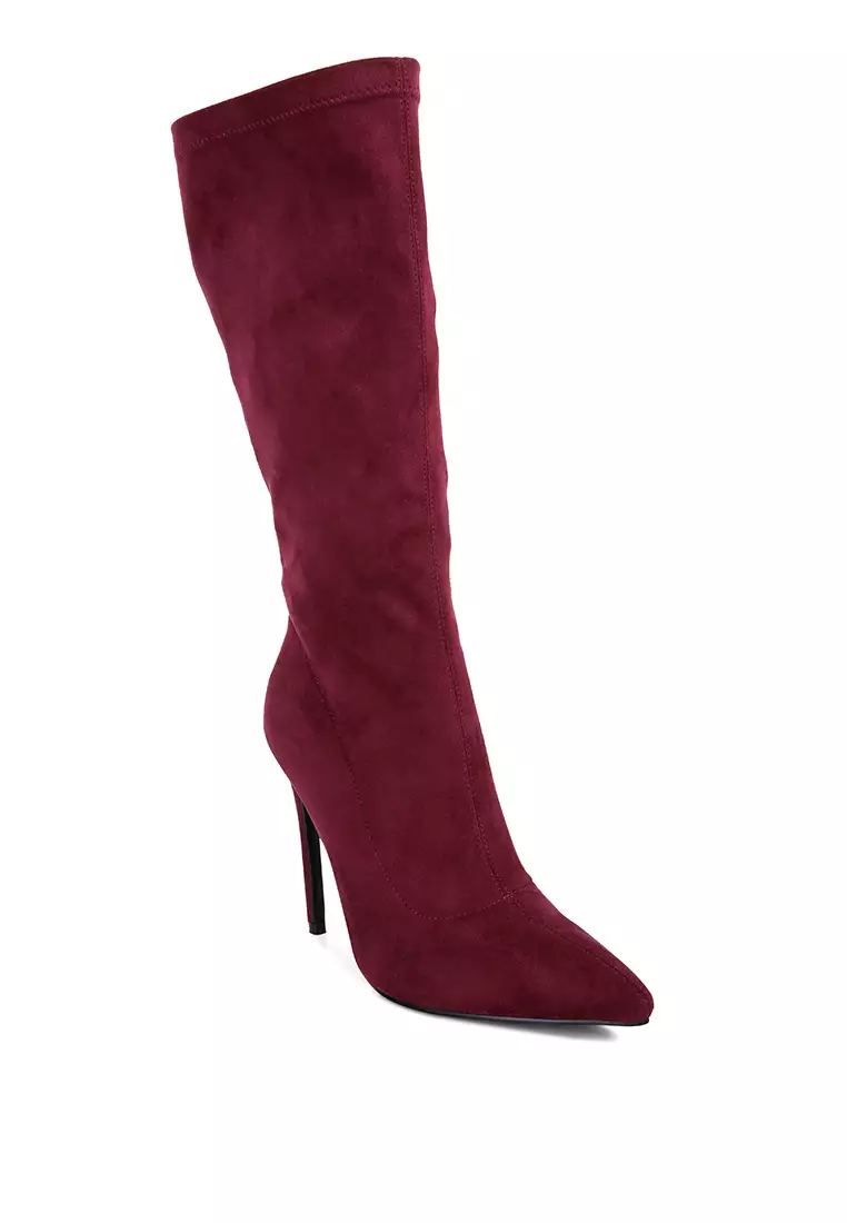 London Rag Burgundy Pointed Toe High Heeled Calf Boot