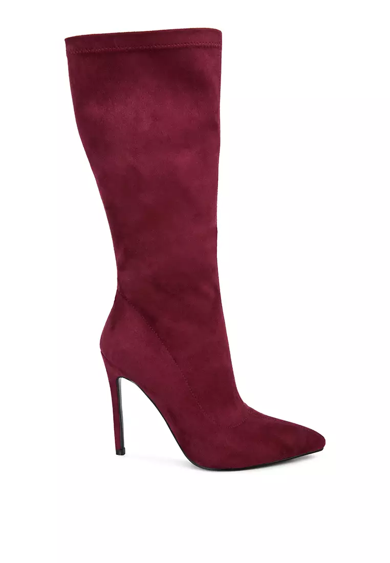 London Rag Burgundy Pointed Toe High Heeled Calf Boot