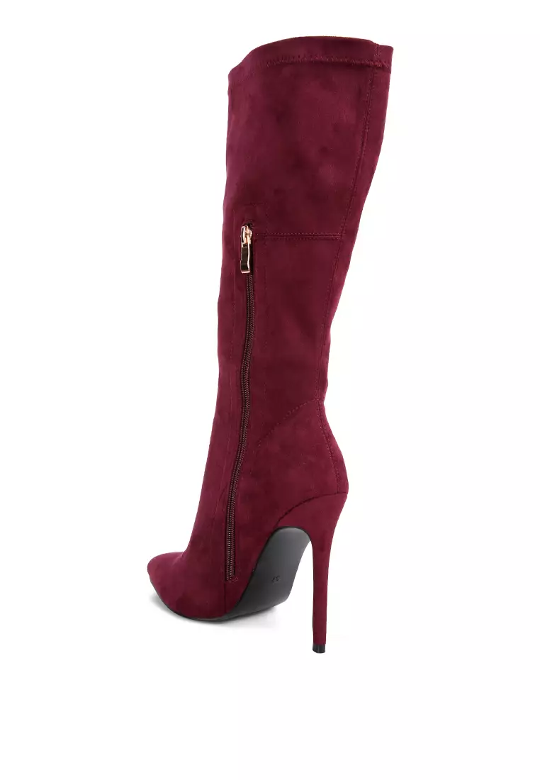 London Rag Burgundy Pointed Toe High Heeled Calf Boot