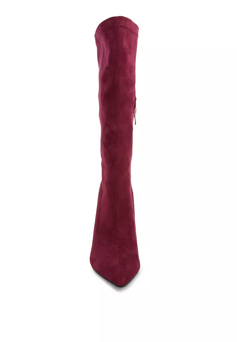 London Rag Burgundy Pointed Toe High Heeled Calf Boot