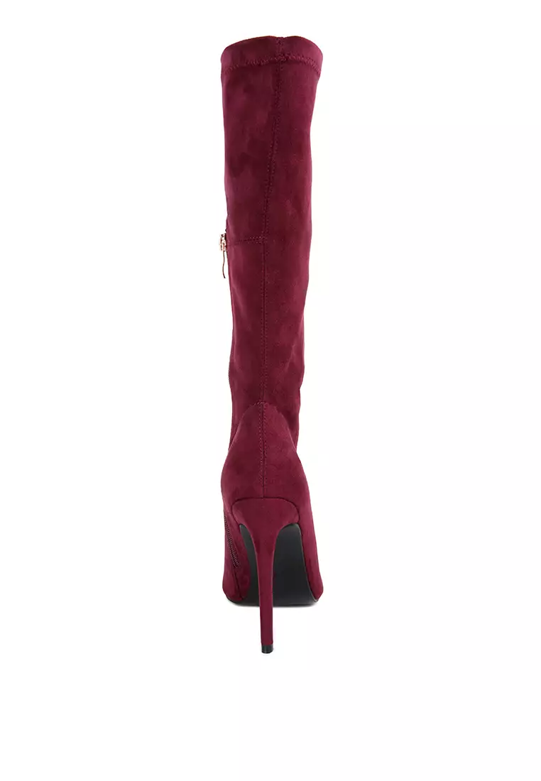 London Rag Burgundy Pointed Toe High Heeled Calf Boot