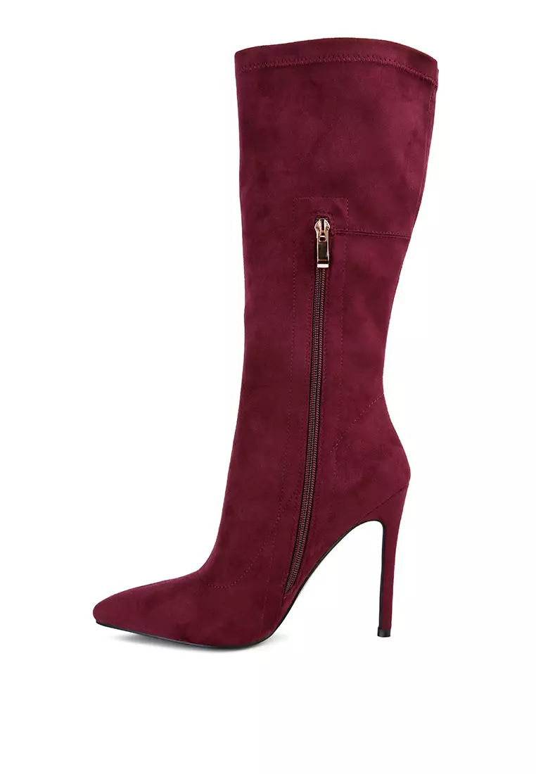 London Rag Burgundy Pointed Toe High Heeled Calf Boot