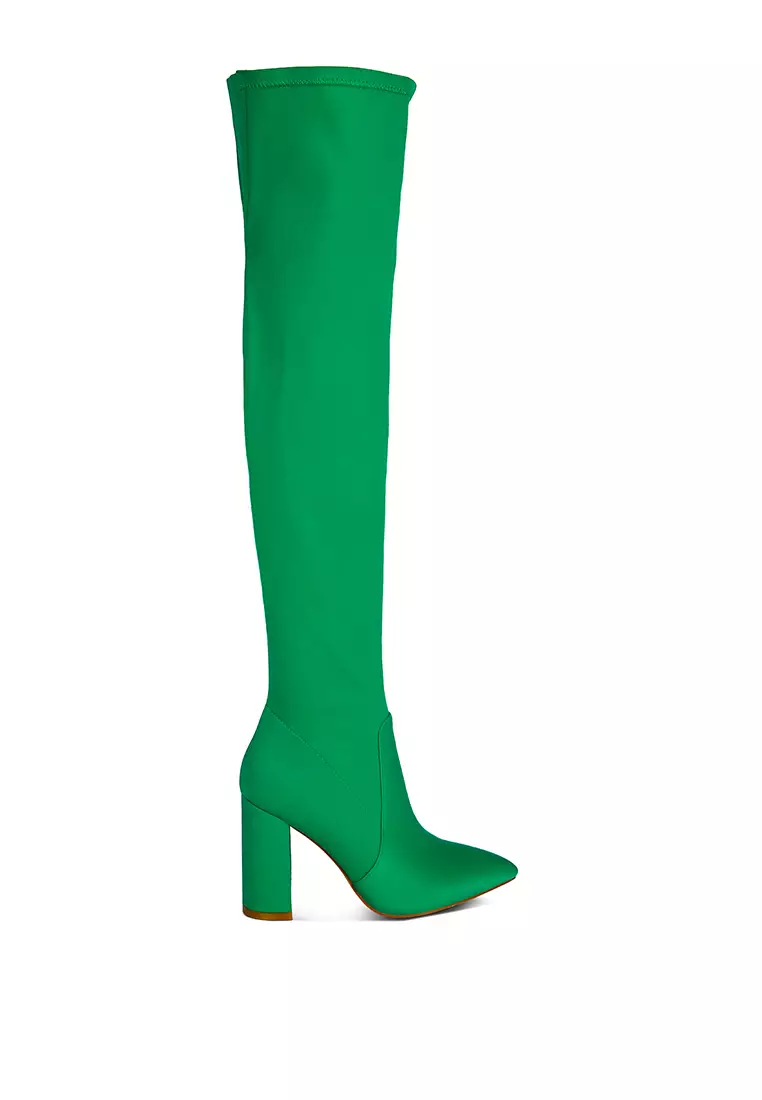 London Rag Green High Block Heeled Long Boot