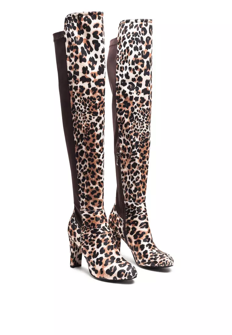 London Rag High Low Over The Knee Animal Print Boot