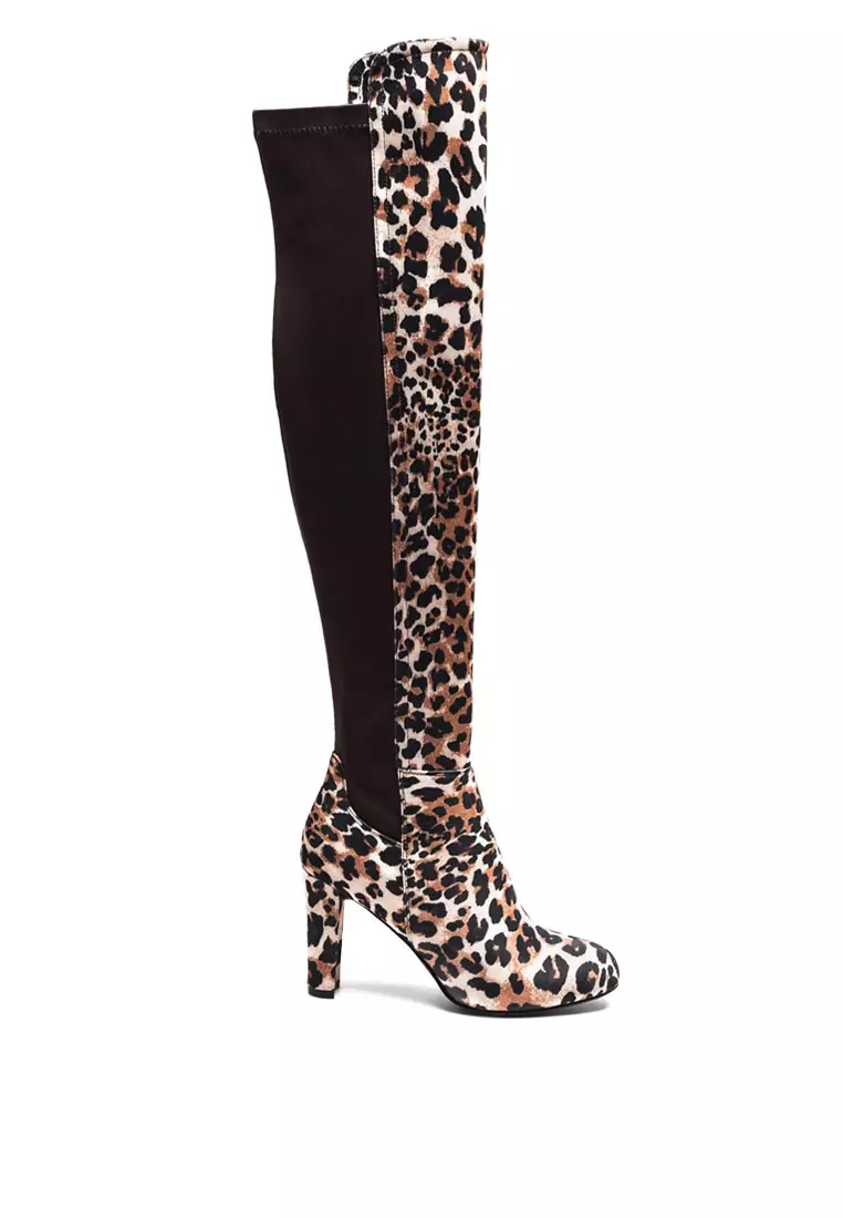 London Rag High Low Over The Knee Animal Print Boot