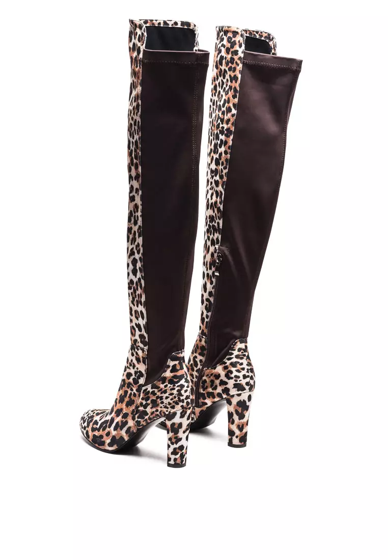 London Rag High Low Over The Knee Animal Print Boot