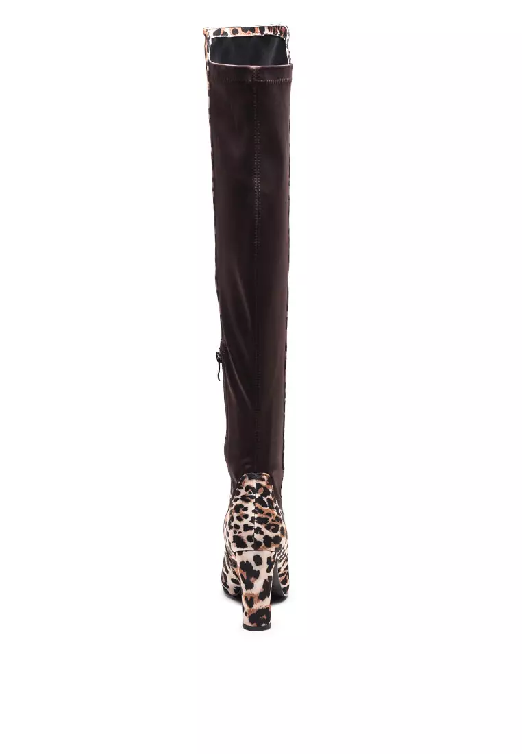 London Rag High Low Over The Knee Animal Print Boot