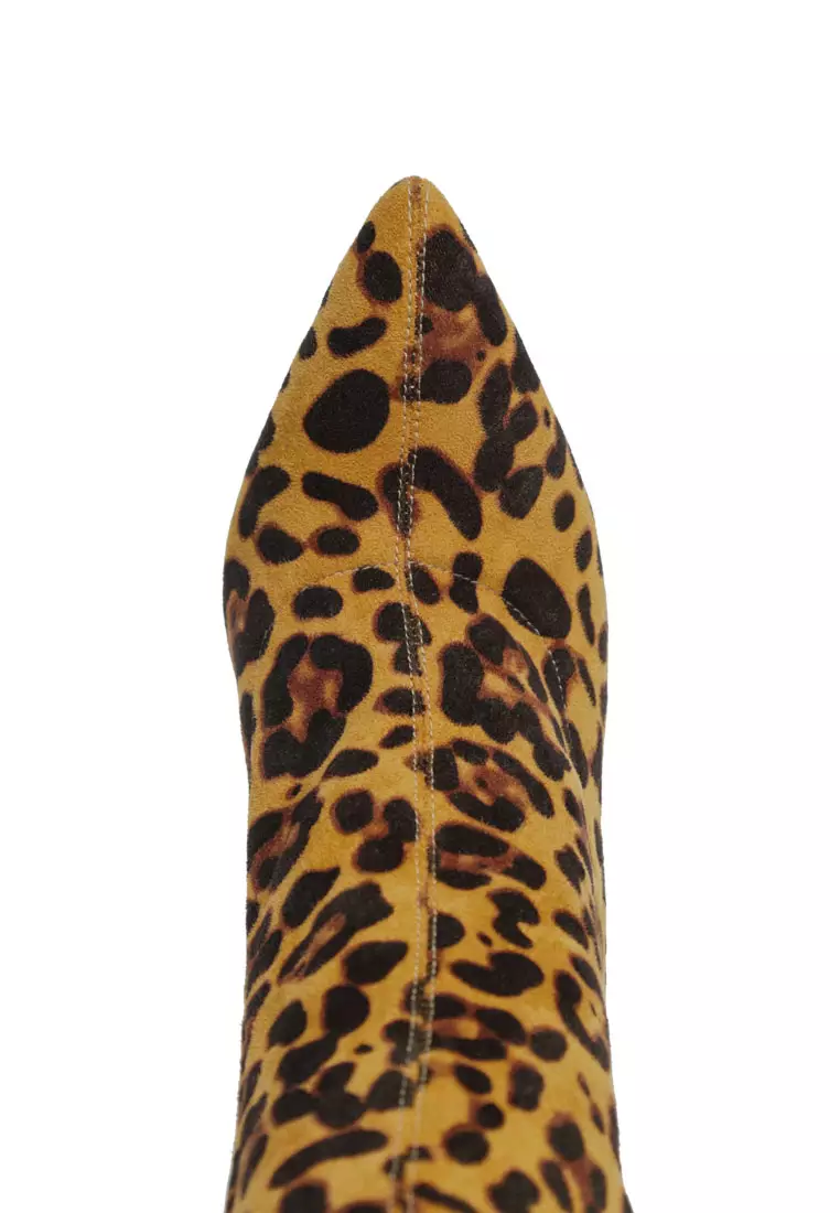 London Rag Knee High Leopard Print Block Heeled Boot