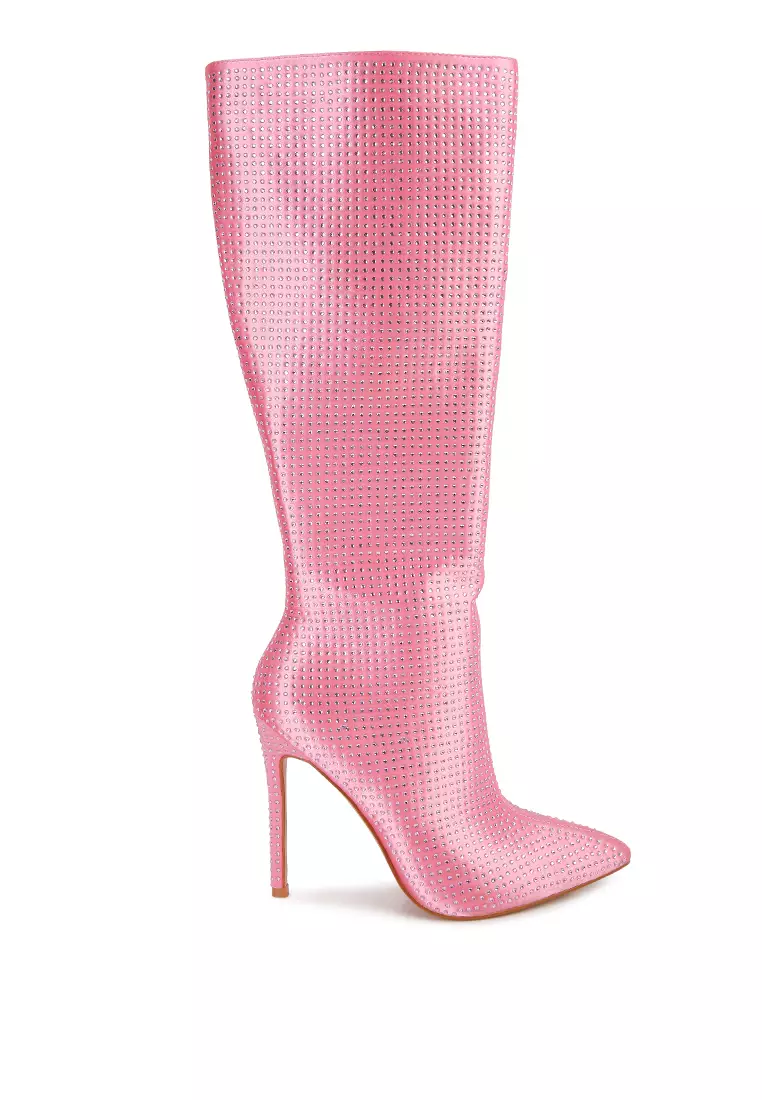 London Rag Pink Diamante Set High Heeled Calf Boot