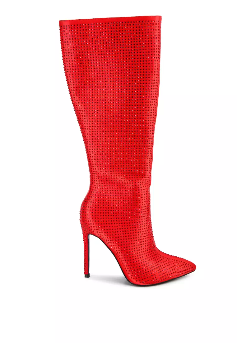 London Rag Red Diamante Set High Heeled Calf Boot