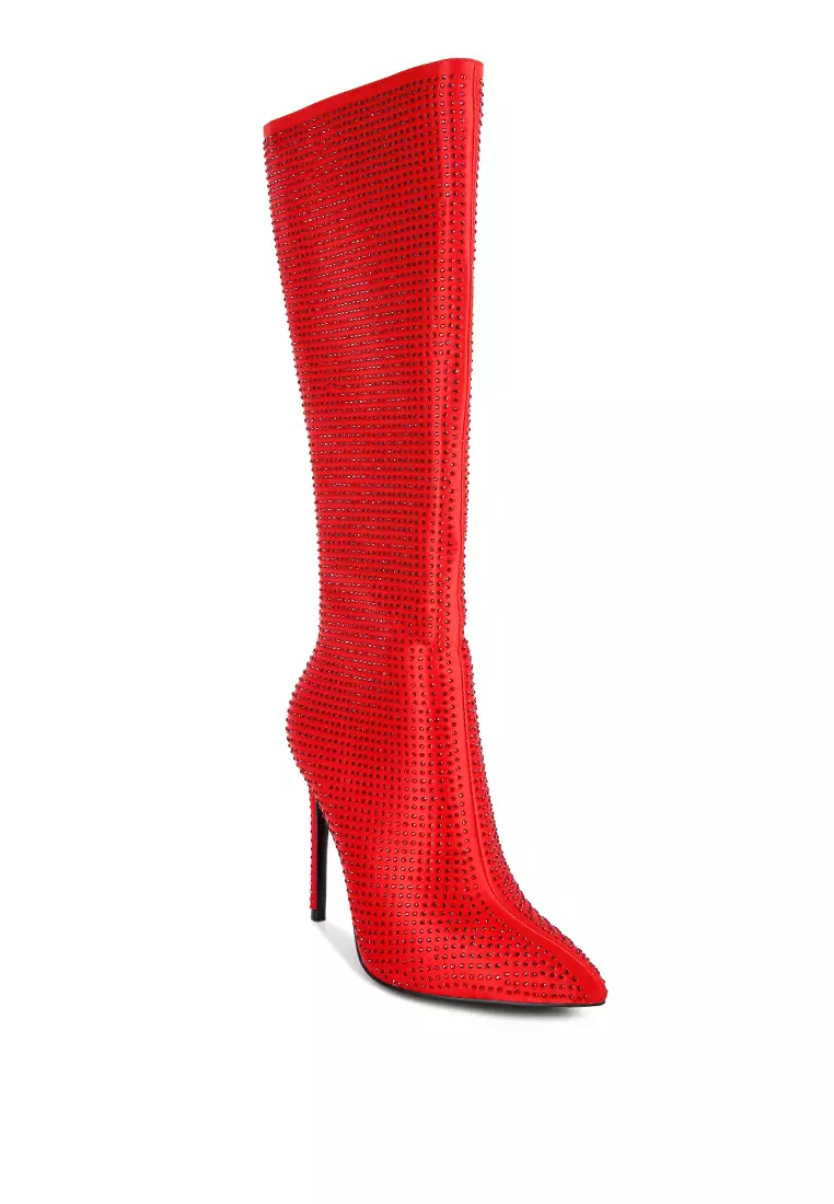 London Rag Red Diamante Set High Heeled Calf Boot