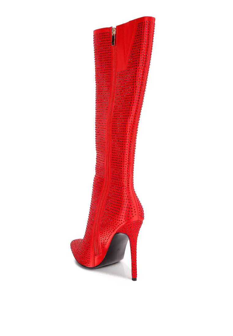 London Rag Red Diamante Set High Heeled Calf Boot