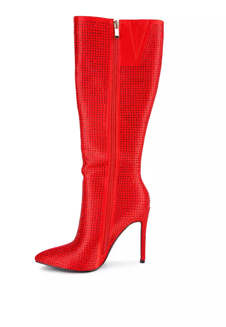 London Rag Red Diamante Set High Heeled Calf Boot