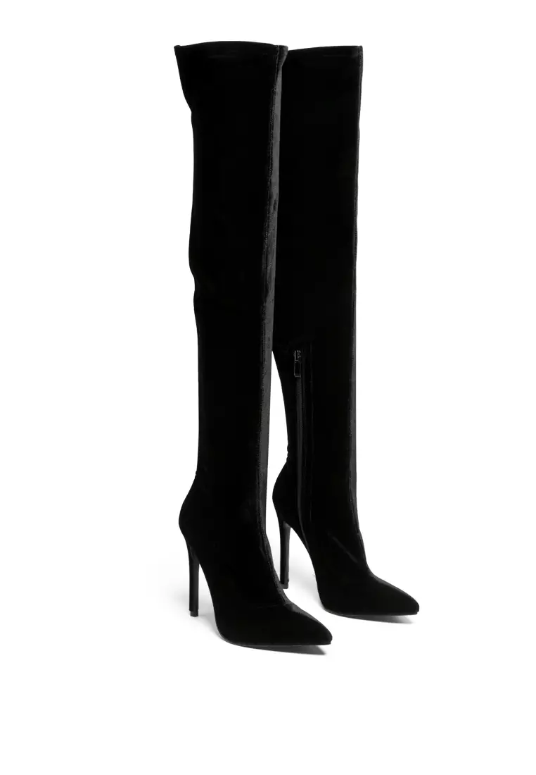 London Rag Stretch Over the Knee Stiletto Boot in Black