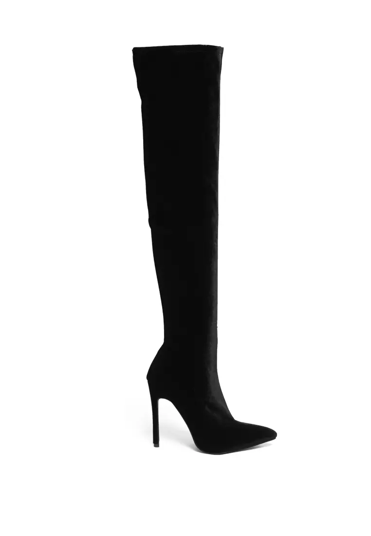 London Rag Stretch Over the Knee Stiletto Boot in Black