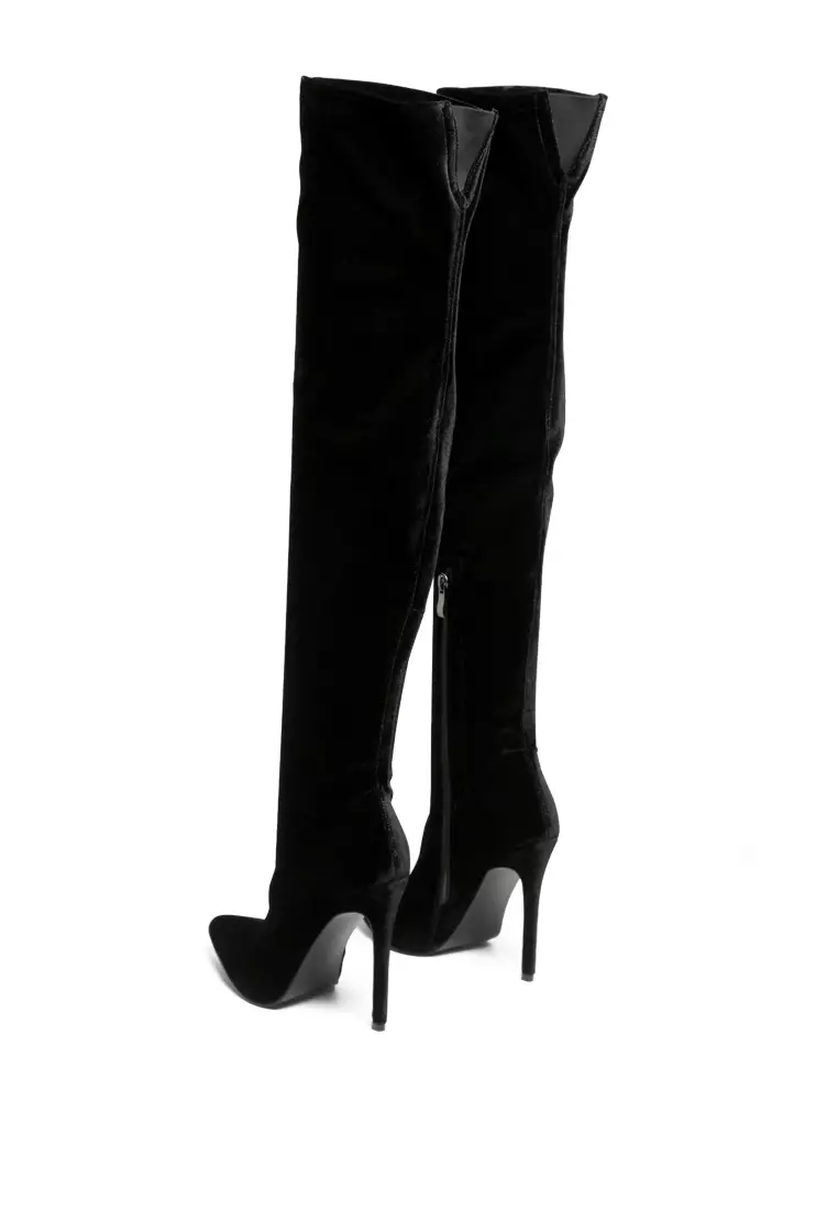 London Rag Stretch Over the Knee Stiletto Boot in Black