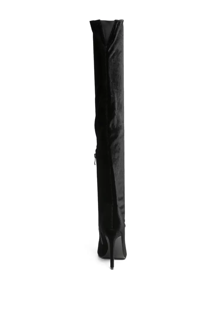 London Rag Stretch Over the Knee Stiletto Boot in Black