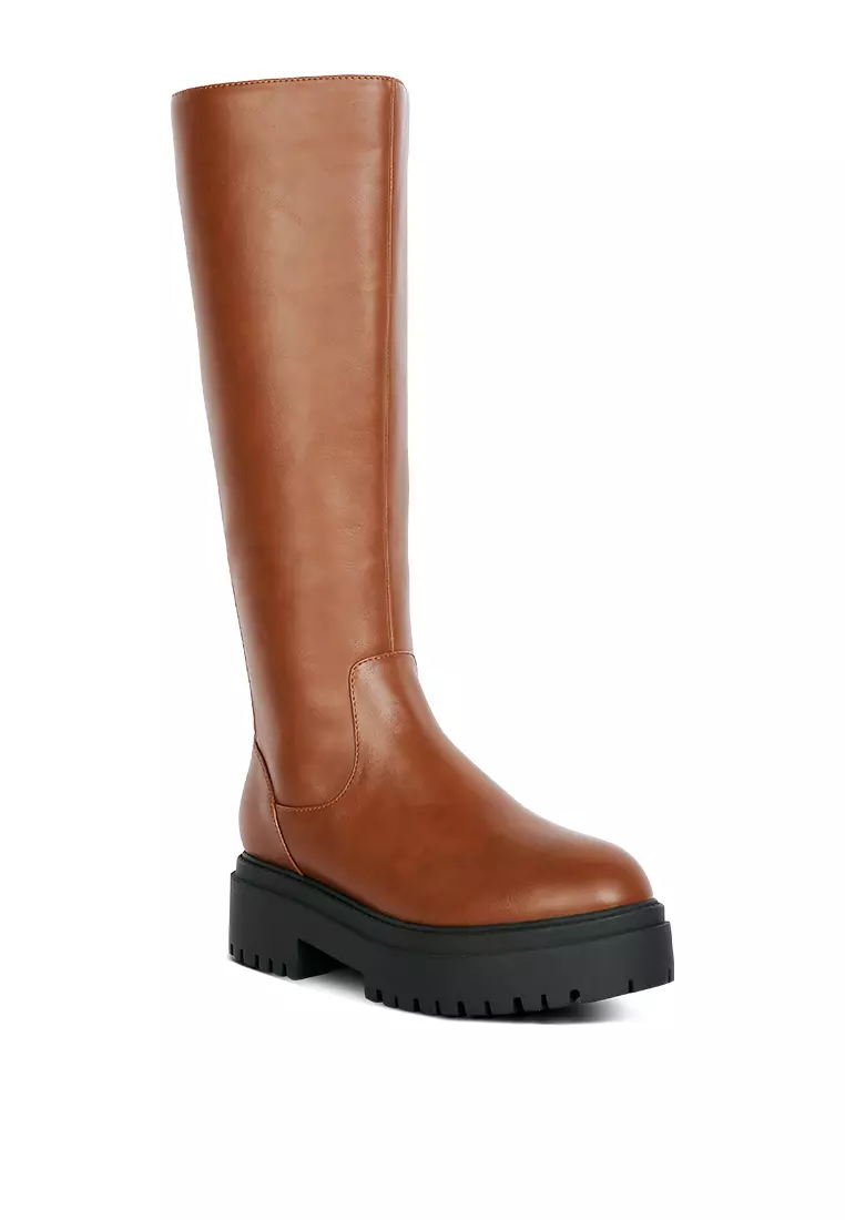 London Rag Tan Round Toe Knee High Platform Boot