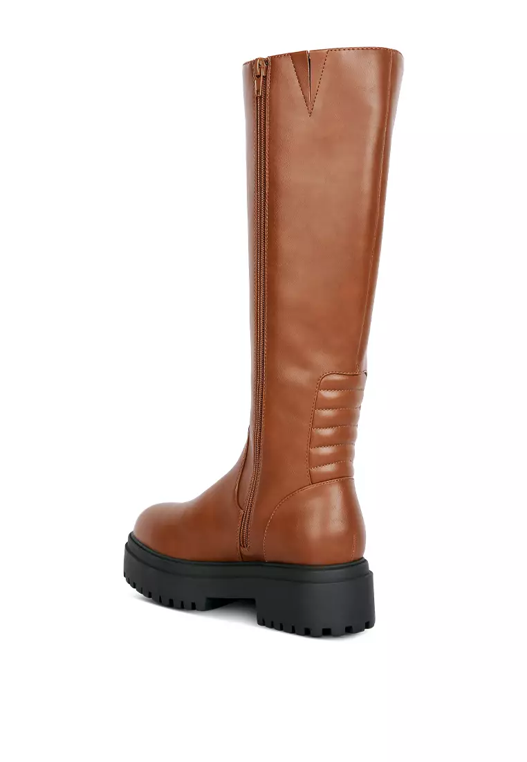 London Rag Tan Round Toe Knee High Platform Boot