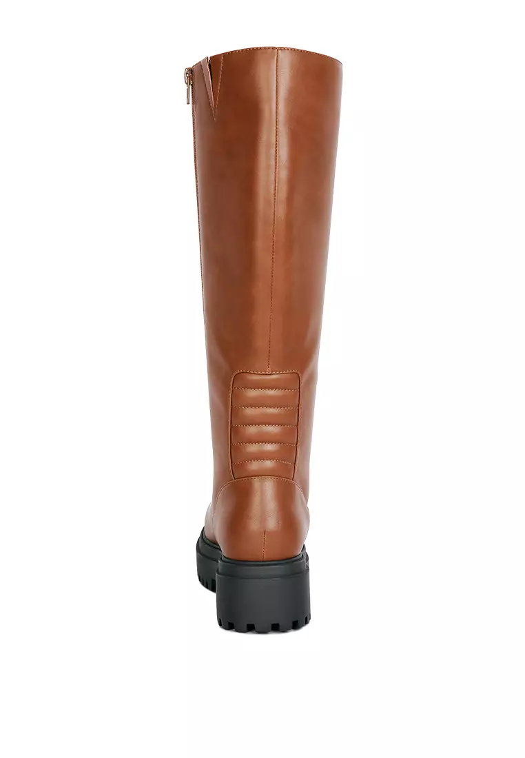 London Rag Tan Round Toe Knee High Platform Boot